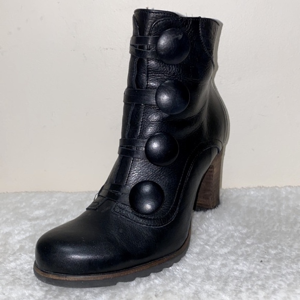 Miz Mooz Black Ankle Boots with Button Detail
